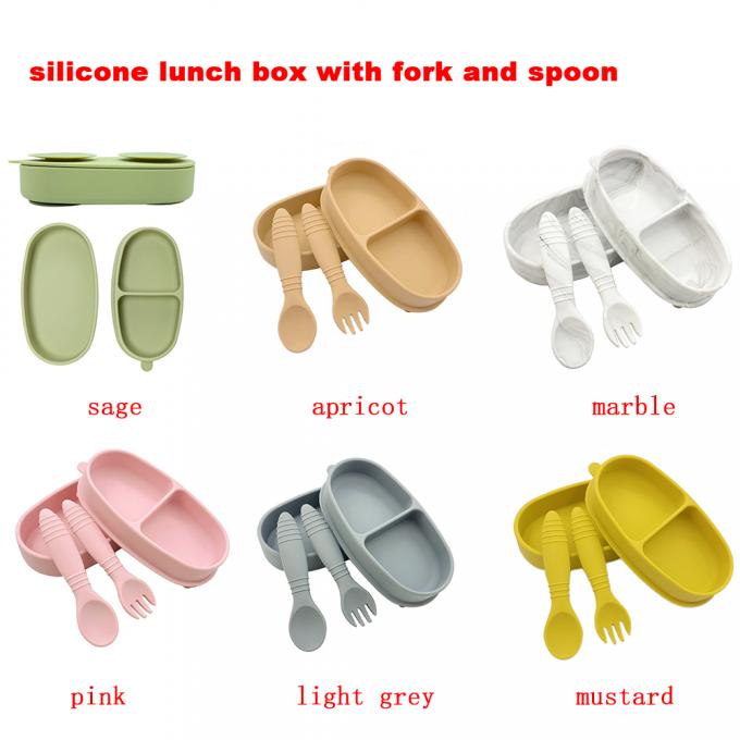Neue Nahrungsmittelgrad-Silikon-Kleinkind-Saugplatte 100% 2 in den 1 Baby-Kindern Bento Lunch Box mit Löffel und Gabel