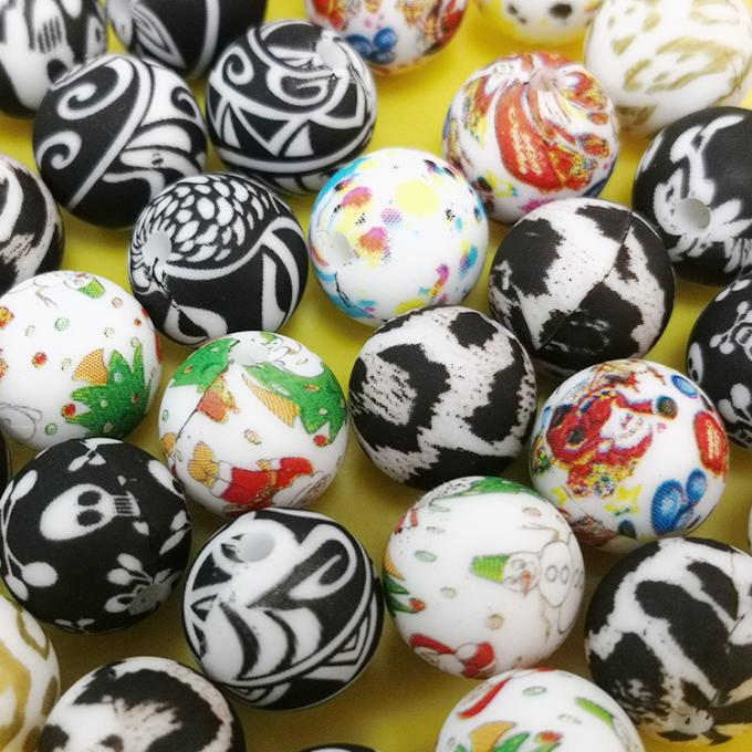 En gros 12mm bördelt kundenspezifisches Drucksilikon zähe Massenperlen Leopard-Druck-Silikon Teether für DIY-Baby-Dentitions-Spielzeug
