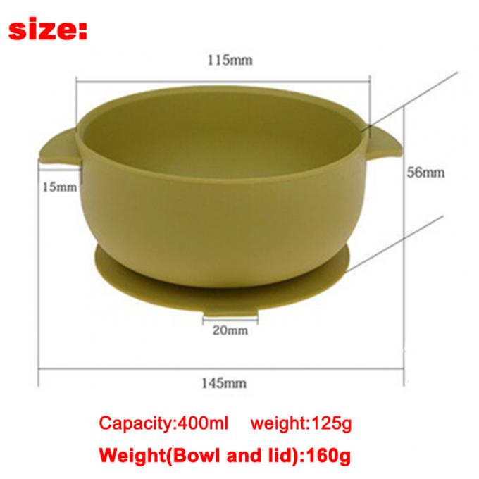 Baby-Schüssel mit Deckel-Druck-Saugkleinkind-Fütterungssilikon-Silikon manuelles einzelnes geladenes kundenspezifisches Cuatomized verfügbares 14.5*11.5*6cm
