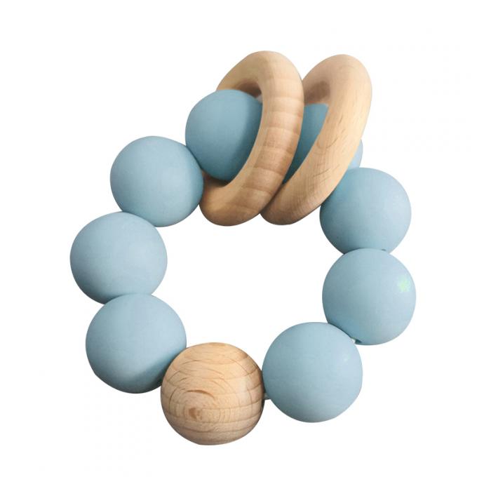 Kundenspezifisches Silikonperlenspielwarensilikonbaby teether mit hölzernem Armband 2