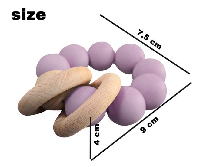 Kundenspezifisches Silikonperlenspielwarensilikonbaby teether mit hölzernem Armband 2