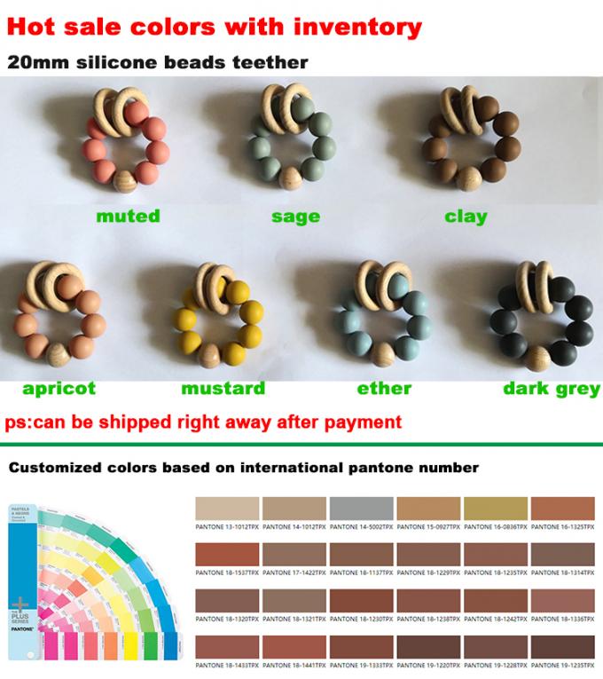 Kundenspezifisches Silikonperlenspielwarensilikonbaby teether mit hölzernem Armband 2