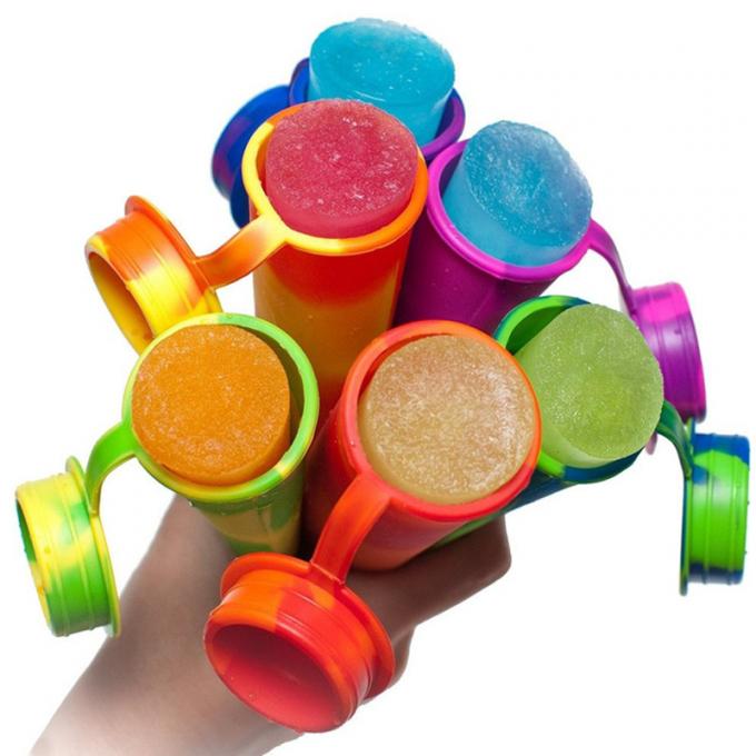 6 PC mehrfarbige Silikon-Eis-Eis am Stiel-Formen für Wassereise Formen mit befestigten Deckeln