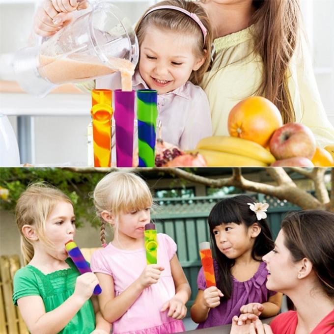 6 PC mehrfarbige Silikon-Eis-Eis am Stiel-Formen für Wassereise Formen mit befestigten Deckeln