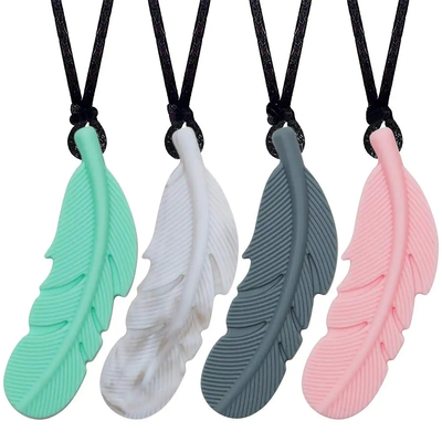 BPA Free Easy to Clean Sensory Silicone Feather Chewy Necklaces for Kids