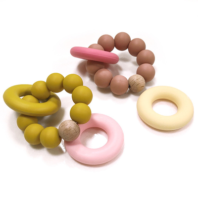 Infant Natural Rubber Teething Beads Personalised Eco Friendly With A Ring
