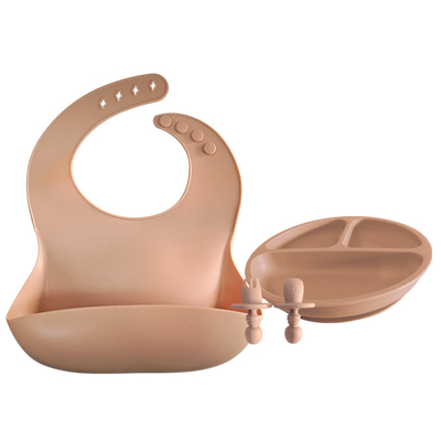 Phthalates free Toddlers Silicone Feeding Set 500g With Suction Plate Baby Bib