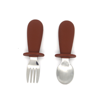Silver Silicone Baby Cutlery 316 Stainless Steel Material For Kids
