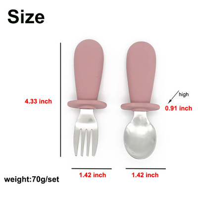 Silver Silicone Baby Cutlery 316 Stainless Steel Material For Kids