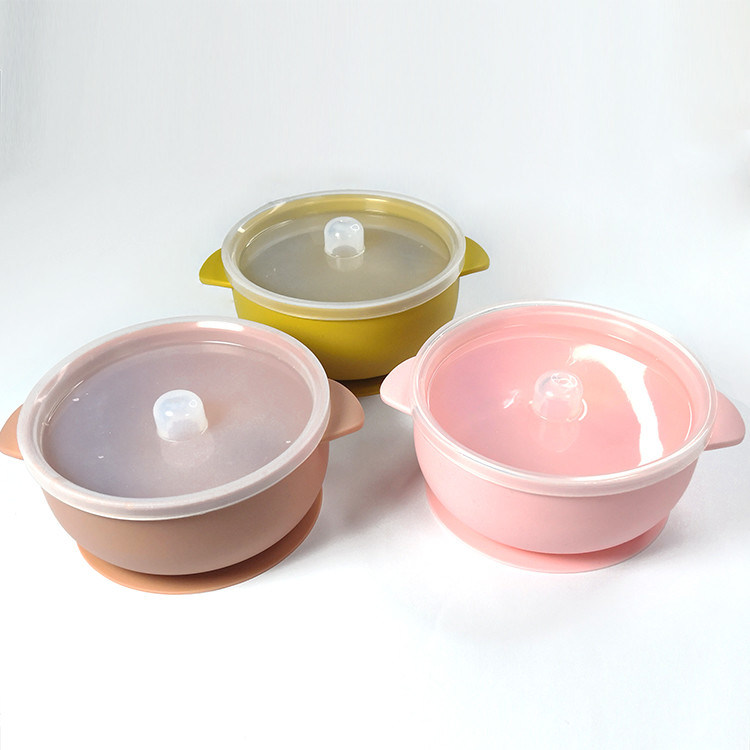 Baby FDA Approved Food Degree Silicone Feeding Bowl With Lids And Suction