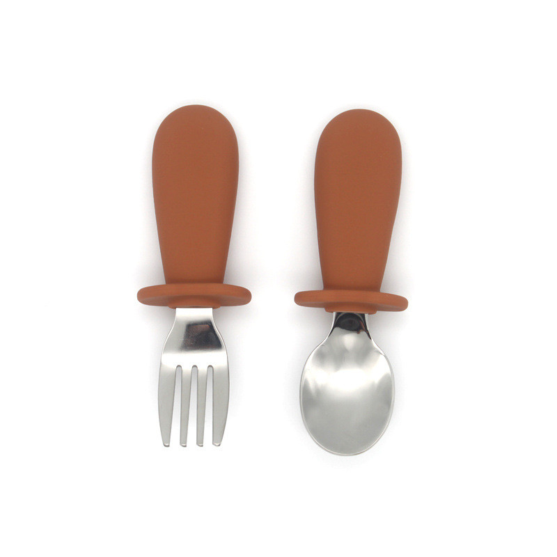 Silver Silicone Baby Cutlery 316 Stainless Steel Material For Kids